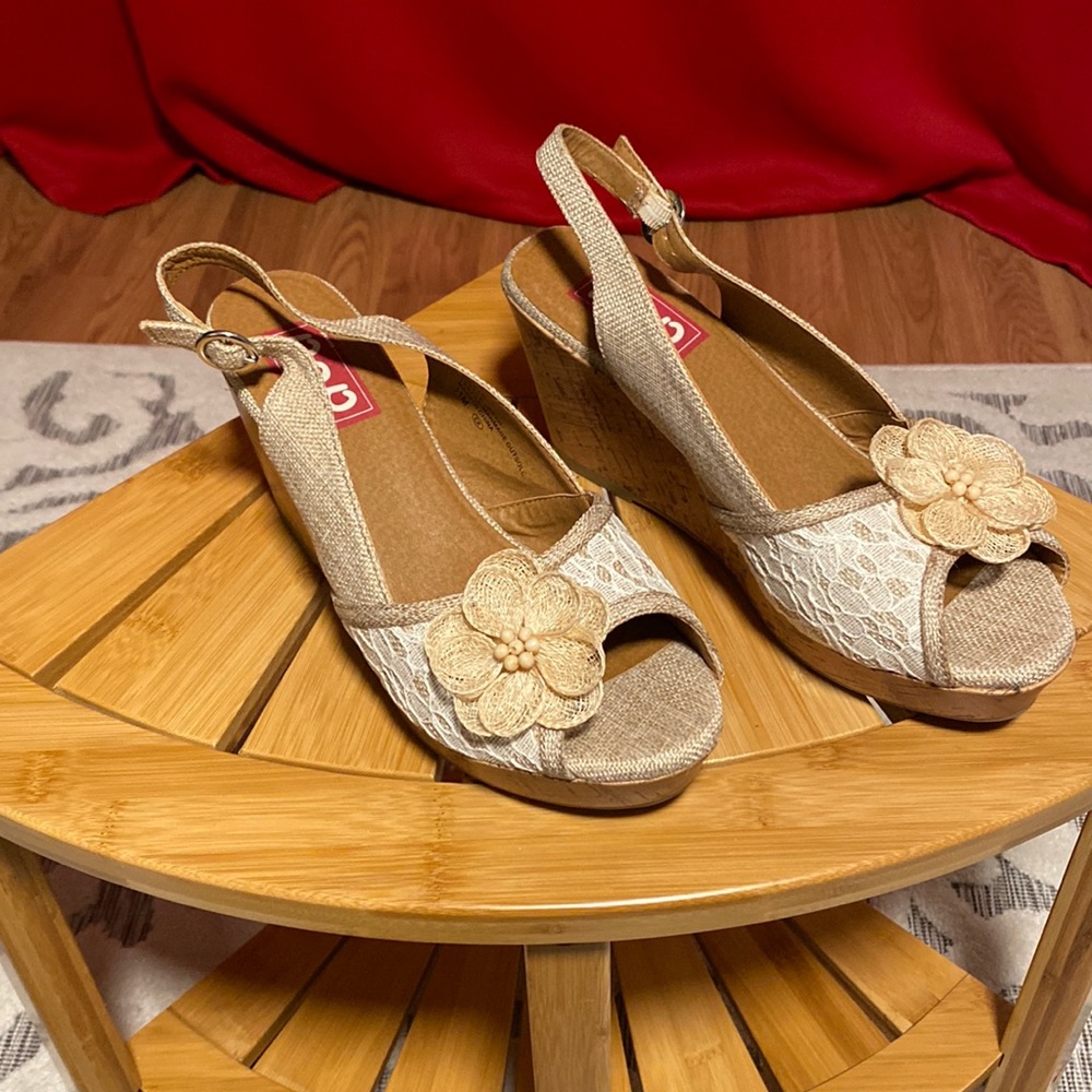 POP Kalie natural wedge sling back shoes
